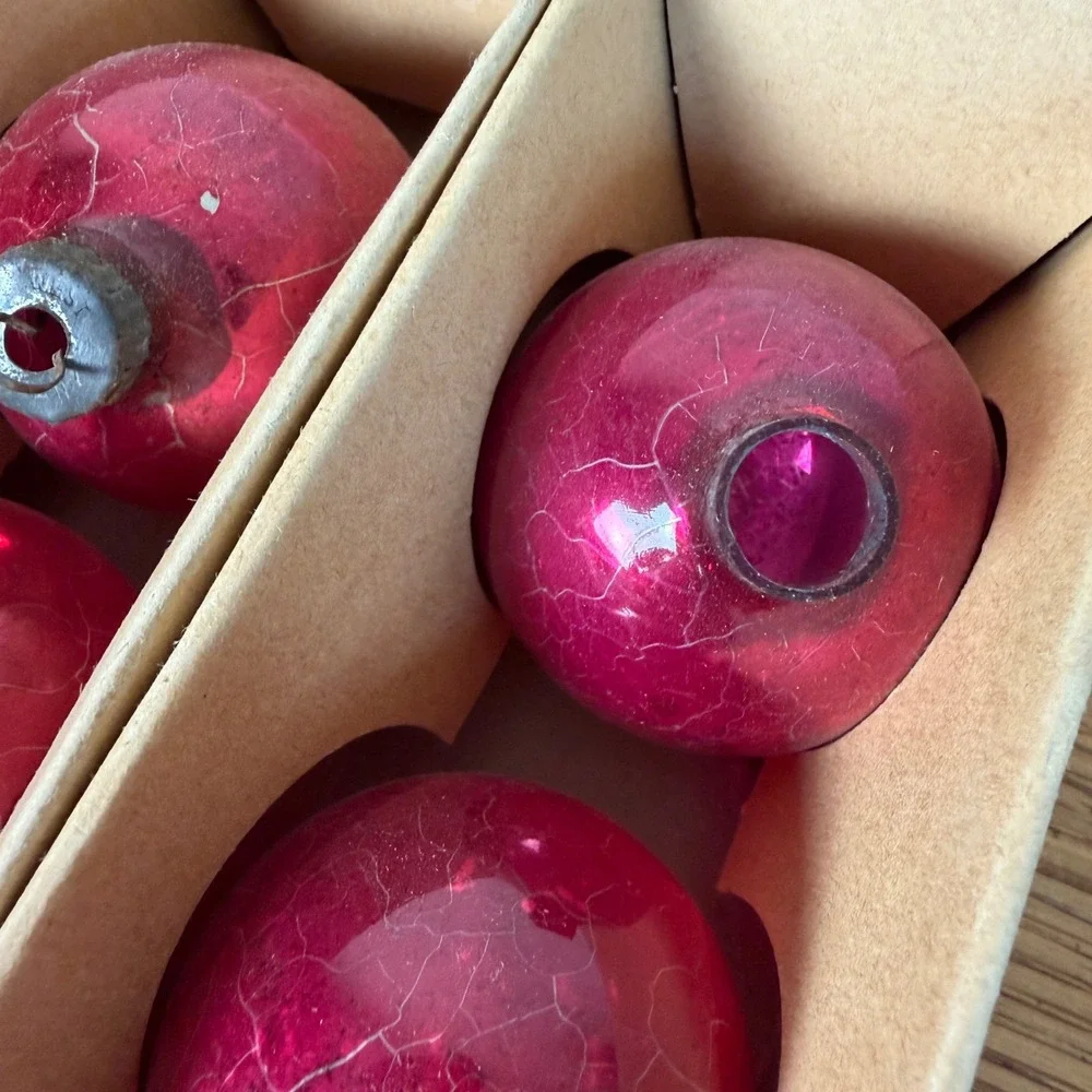 Vintage 1930s 40s Ofglas West Germany Pink Glass Christmas Ornaments Set of 25